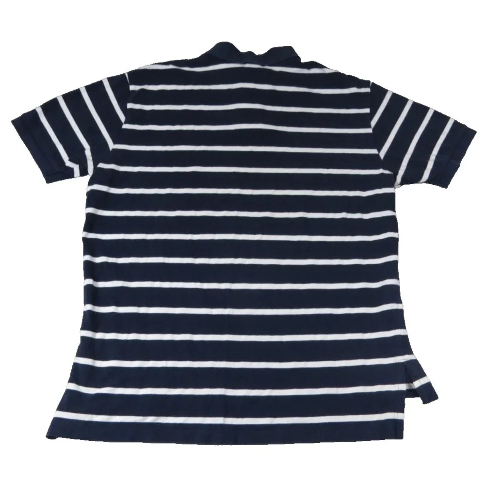 Polo Ralph Lauren Shirt Men XL Blue White Striped Cotton Pique Short Sleeve Pony